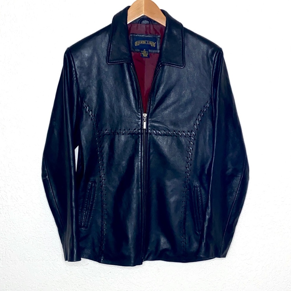SHAVER LAKE Black Leather Jacket Full Zip Front Women’s Size M